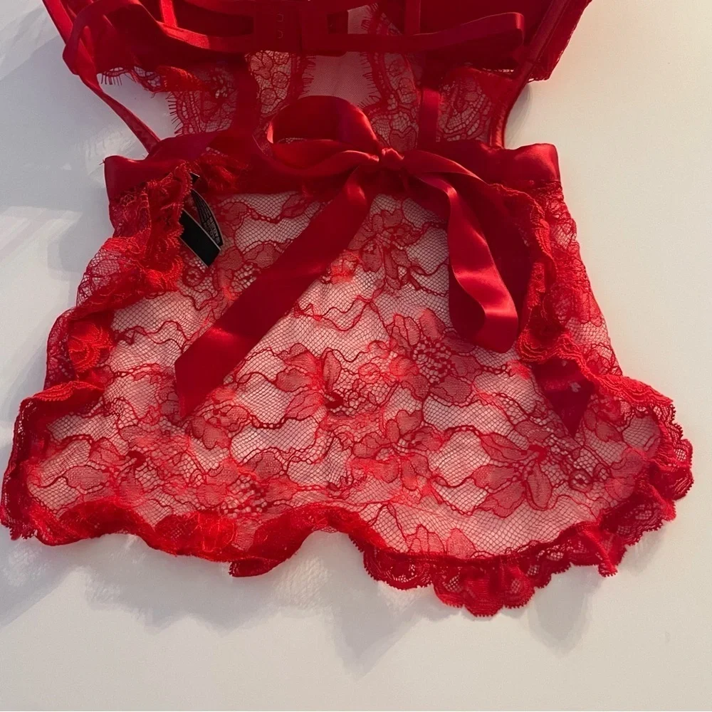 New! Victoria's Secret Lipstick Red Bombshell Apron Teddy Lingerie 22822